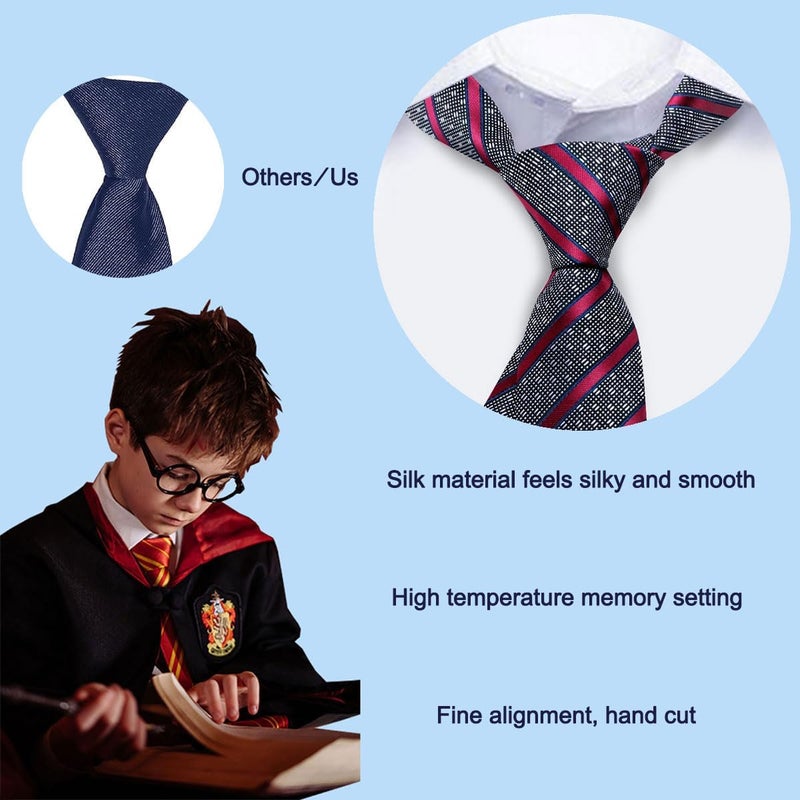 Barry.Wang Store Boy's Necktie Regular Silk Woven Stripe Solid Tie Pocket Square - Image 3